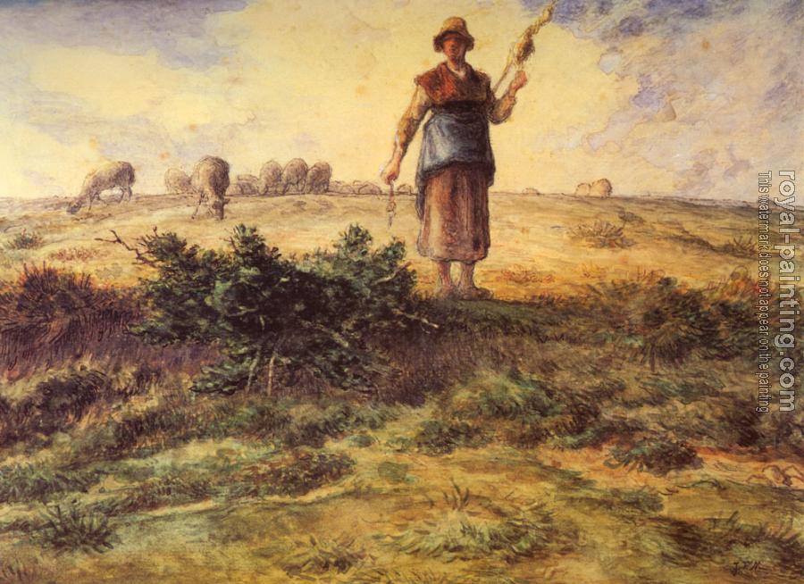 Jean-Francois Millet : A Shepherdess And Her Flock